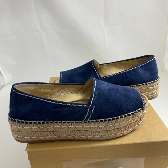 PRADA 31121 BLUE SUEDE PEEP TOE PLATFORM ESPADRILLE SZ 38 - Picture 5 of 7